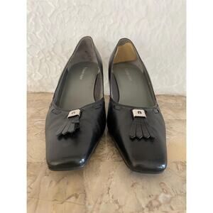 VINTAGE Etienne Aigner black leather mules shoes sz 9.5